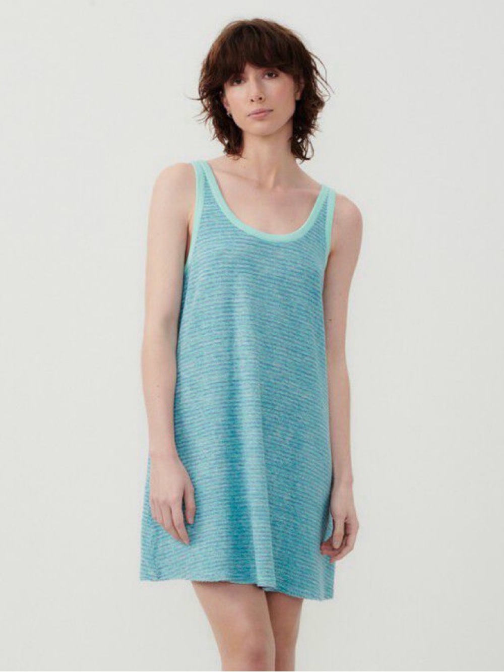 American Vintage Dapylow Terry Cloth A-Line Mini Dress M Blue Stripe